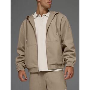 Alo Yoga Men's Cotton Canvas Full-Zip Hoodie Gravel Size M